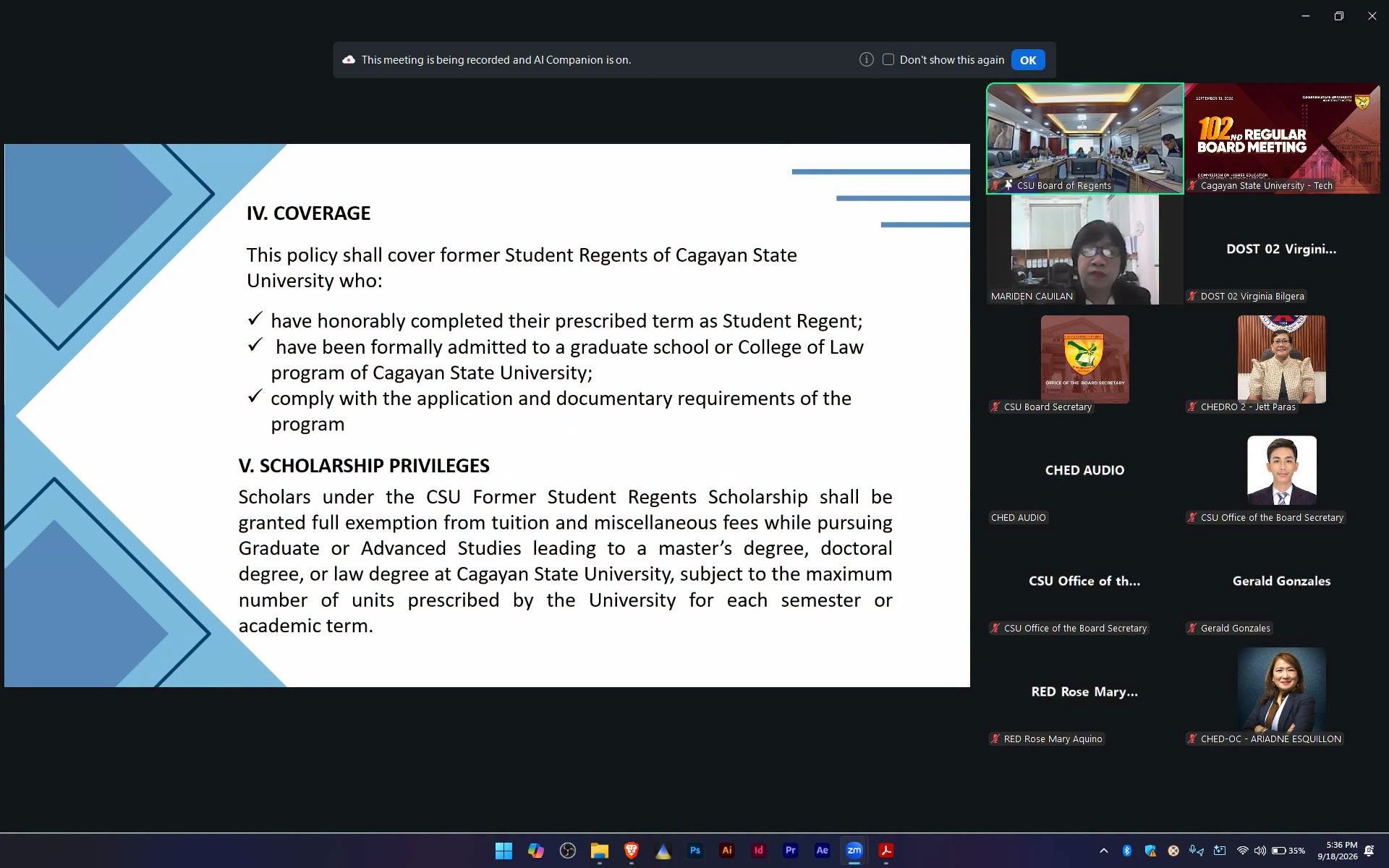 IN PHOTOS || CAGAYAN STATE UNIVERSITY HELD ITS 102ND REGULAR BOARD MEETING ON SEPTEMBER 18, 2026, AT THE HIGHER EDUCATIO photo 16